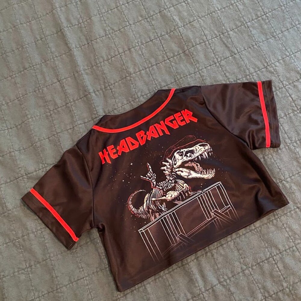 iHeartRaves Rail Rider Headbanger T-Rex Rave Cropped Jersey